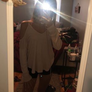 Light pink open shoulder sweater